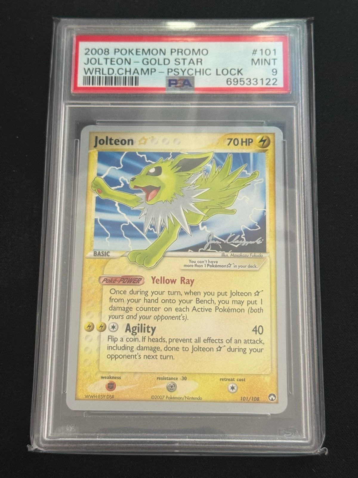 Jolteon Gold Star PSA 9 MINT 2008 World Championships Promo, Ophalen of Verzenden, Zo goed als nieuw, Losse kaart