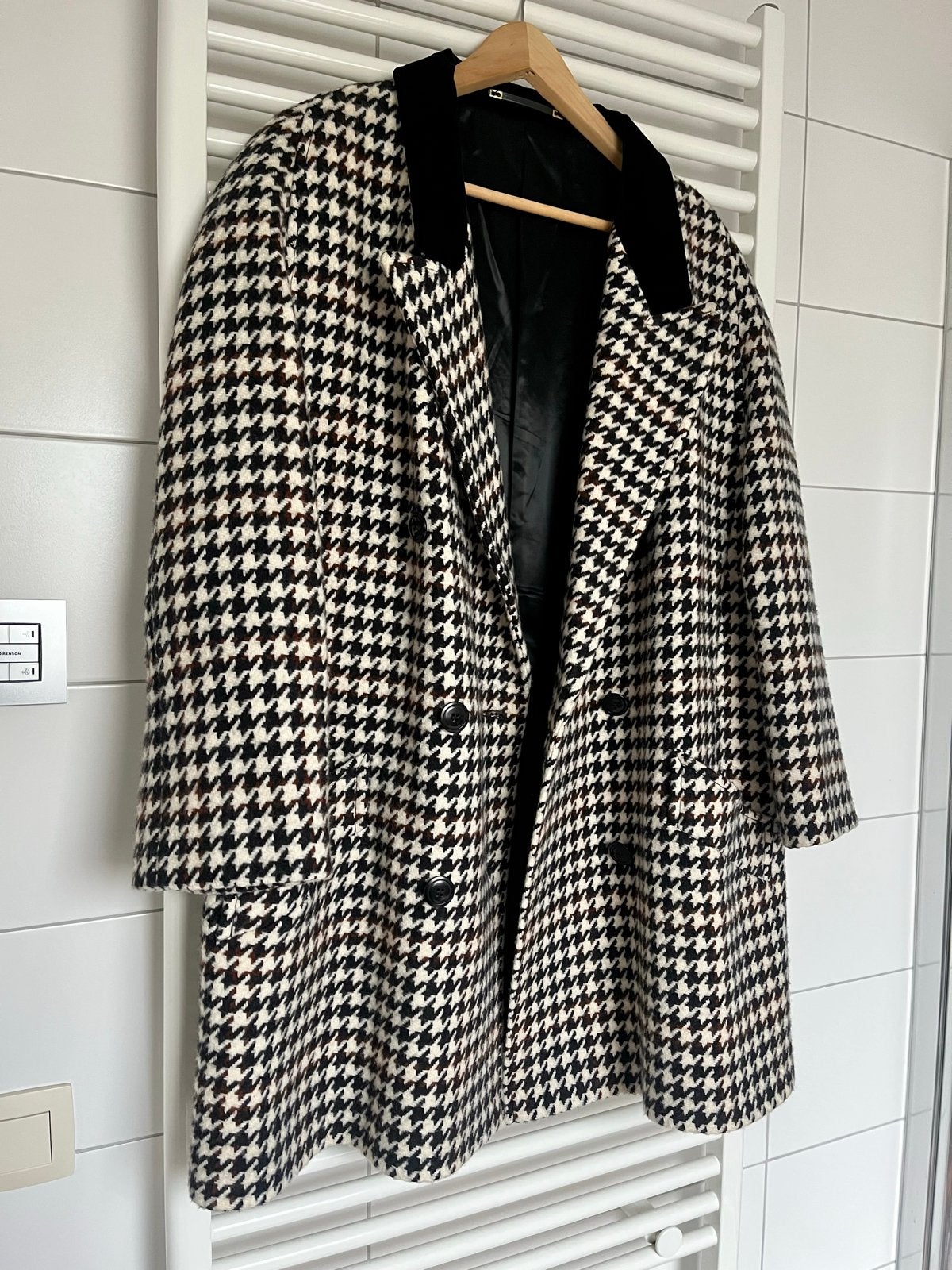 Vintage Pied de Poule Lama Jas - Made in Belgium, Ophalen of Verzenden, Zo goed als nieuw, Maat 46/48 (XL) of groter, Zwart