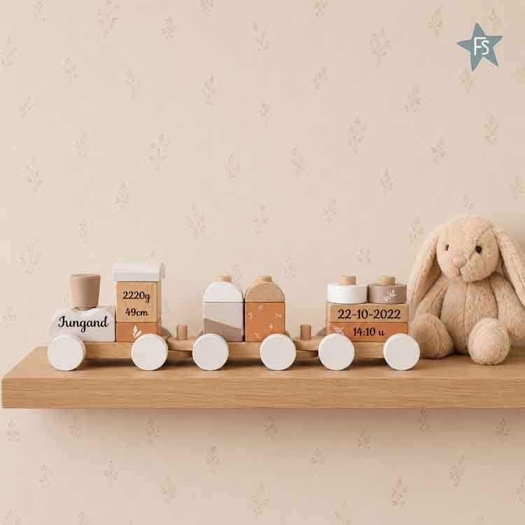 Label Label Nougat Houten Speelgoed Trein (met naam en geboo, Kraamcadeau, Verzenden, Info@freubelshoponline.nl, Klimmen