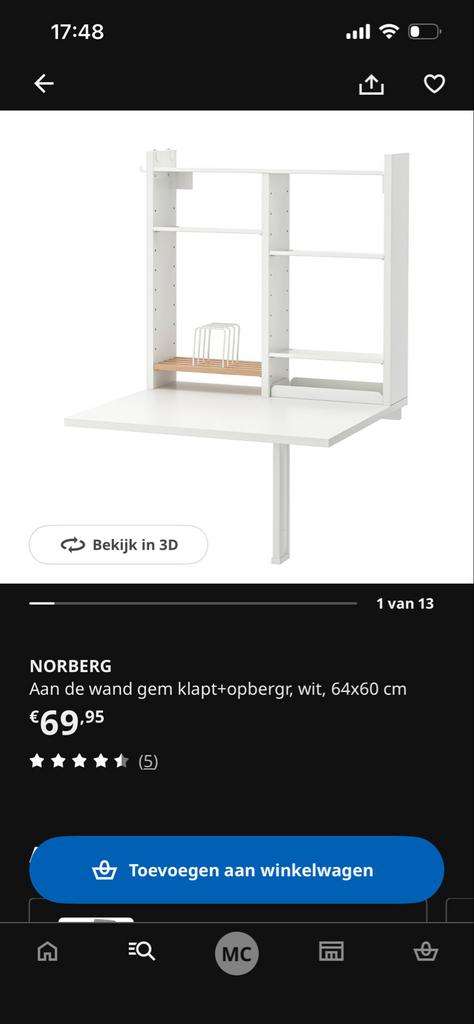 IKEA NORBERG wandbureau met opbergruimte, wit, Opbergruimte, Gebruikt, Spaanplaat of MDF, Ophalen of Verzenden