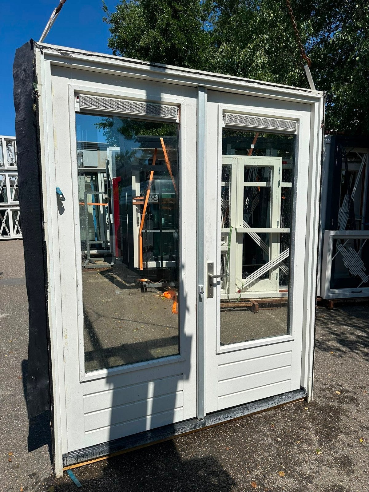Kozijn met dubbele tuindeuren, Ophalen, 120 cm of meer, 200 tot 215 cm, Glas