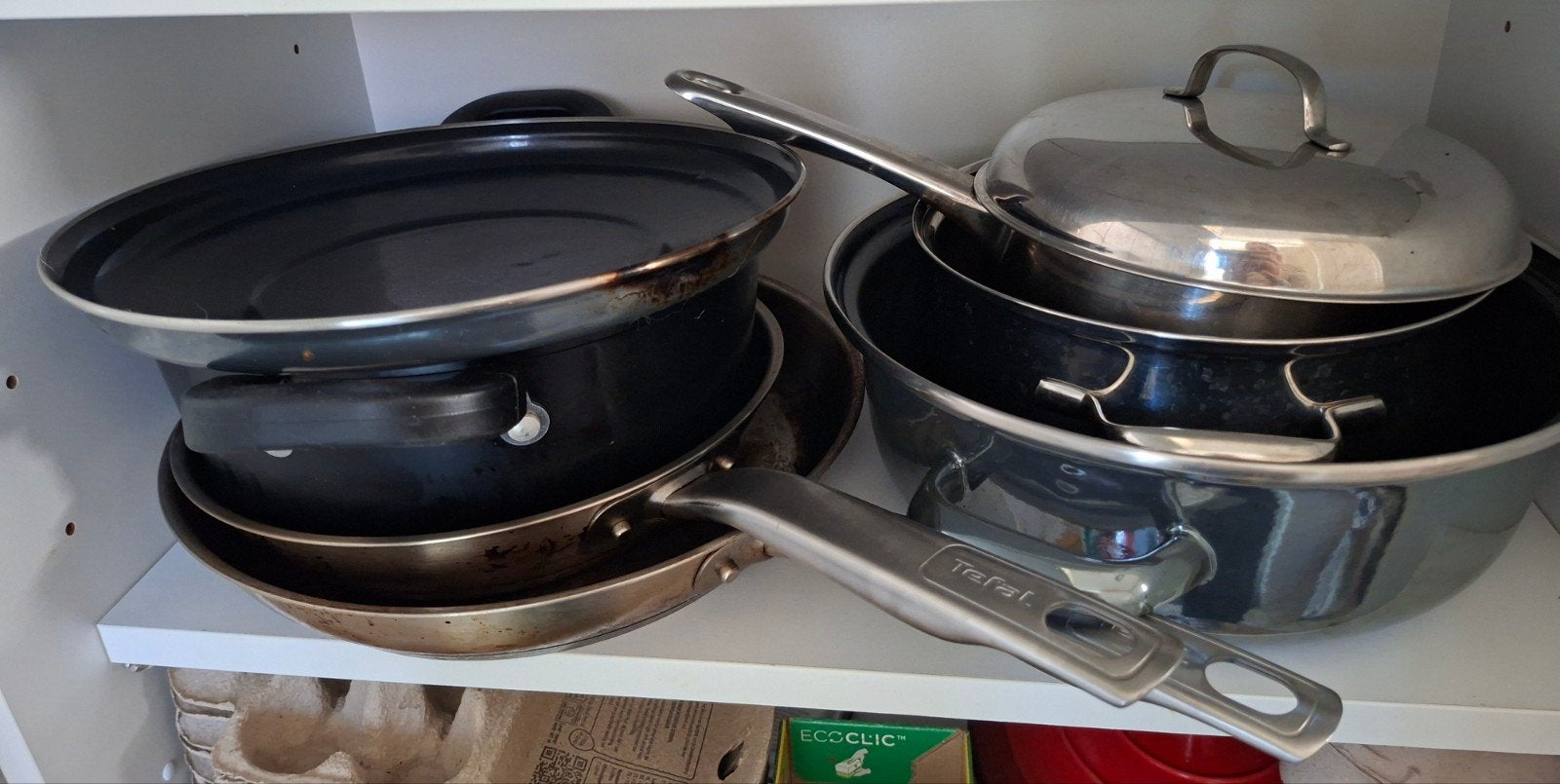 Pannenset, Huis en Inrichting, Ophalen, Gebruikt, Rvs, Tefal
