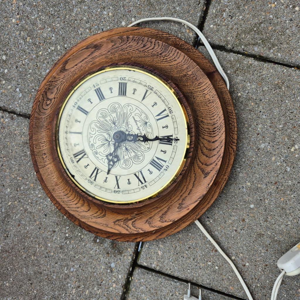 Vintage Houten Wandklok met Romeinse Cijfers, Ophalen of Verzenden