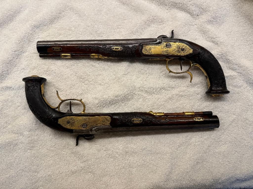3 ANTIEKE DUELLEER PISTOLEN, Overige onderwerpen, Gemerkt, Ophalen of Verzenden, 20 - 50 cm