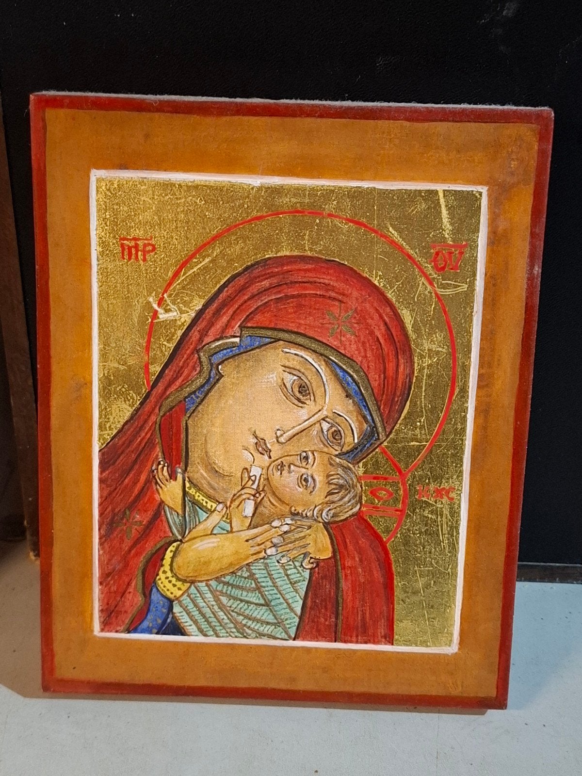 Handgeschilderd Icoon: Moeder Gods van Korsun, Antiek en Kunst, Ophalen of Verzenden