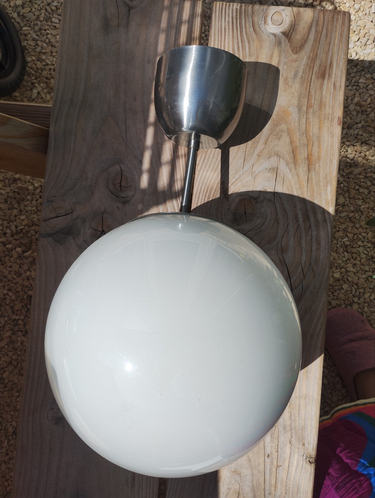 Vintage bollamp hanglamp melkglas art deco, Ophalen, Gebruikt, E27 (groot), Wit