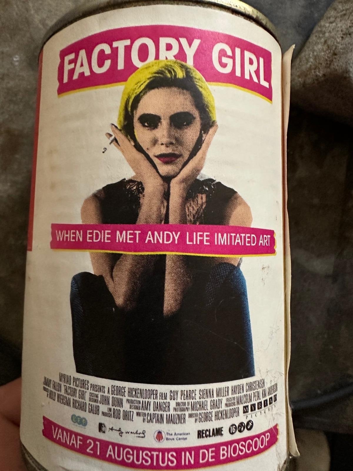 Factory Girl - andy warhole cambells film promo soepblikken, Ophalen of Verzenden, Gebruikt