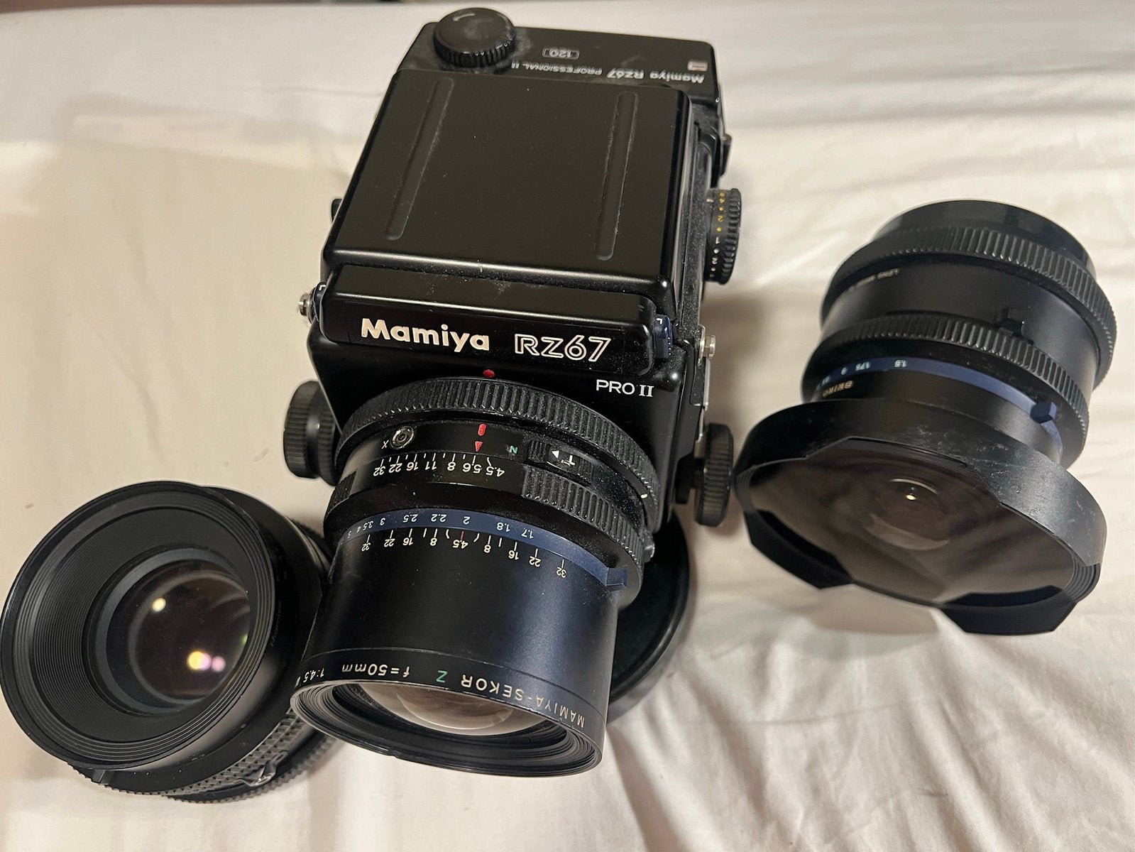Mamiya RZ67 Pro II + 37mm fisheye + 50mm + 127mm, Ophalen, Zo goed als nieuw, Spiegelreflex, Overige Merken