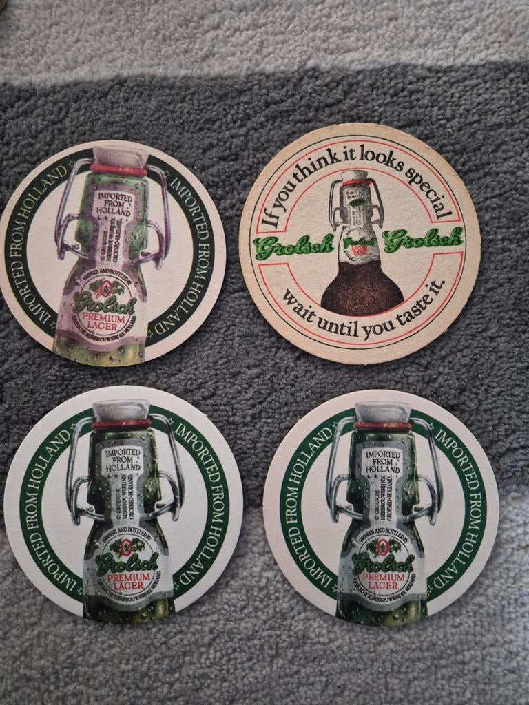 Grolsch bierviltjes - 4 verschillende export Spanje/Engeland, Verzamelen, Biermerken, Ophalen of Verzenden