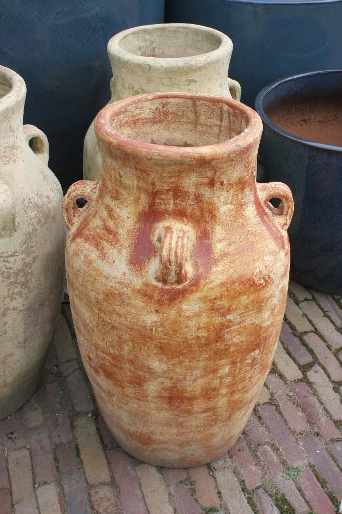 Mooie aardewerk kruiken amfora's vazen indoor & outdoor, Tuin en Terras, Ophalen, 40 cm of meer, Rond, Zo goed als nieuw