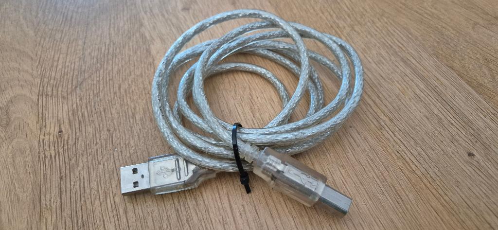 Transparante USB-A naar USB-B kabel / printerkabel, Computers en Software, Pc- en Netwerkkabels, Gebruikt, Ophalen