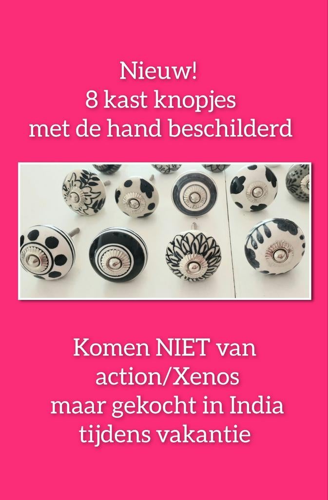 Nieuw! 8 unieke handbeschilderde kastknoppen uit India, Huis en Inrichting, Kasten | Overige, Ophalen of Verzenden, Nieuw