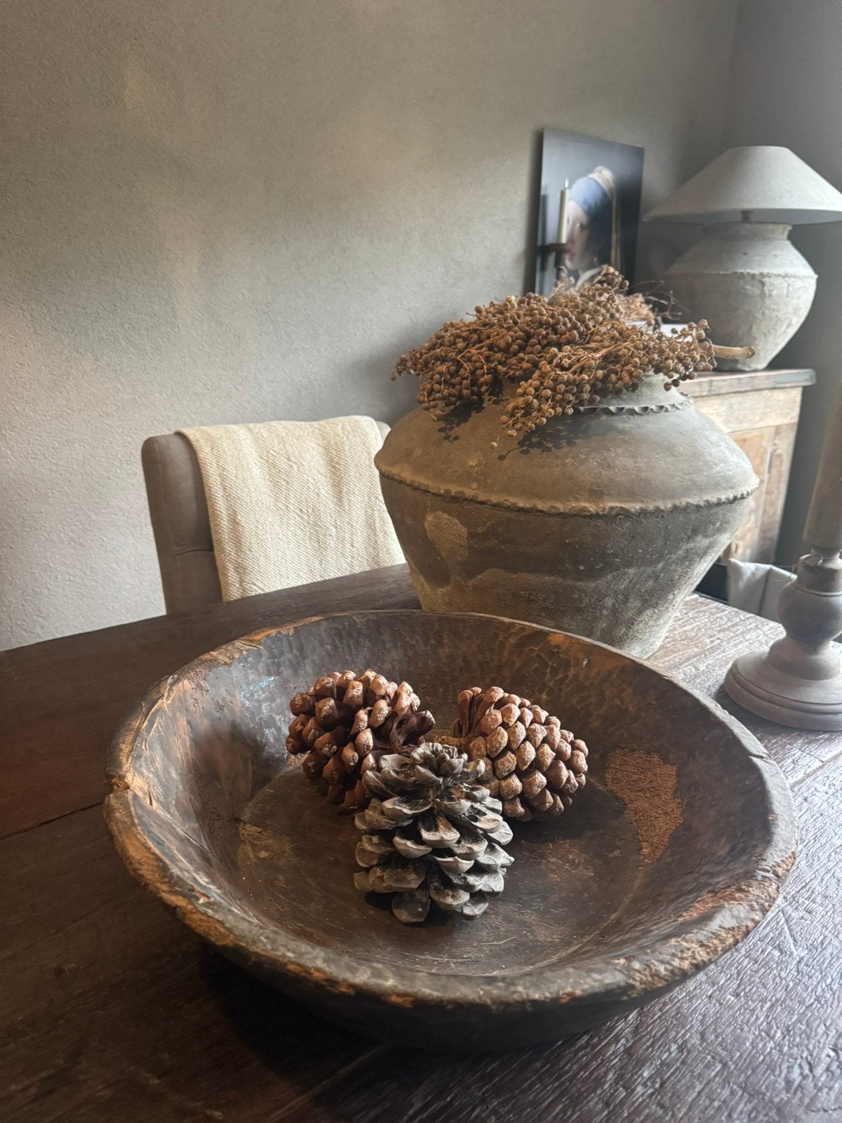 Mooie grote oude houten schaal, Ophalen of Verzenden, Gebruikt, Rond, Hout