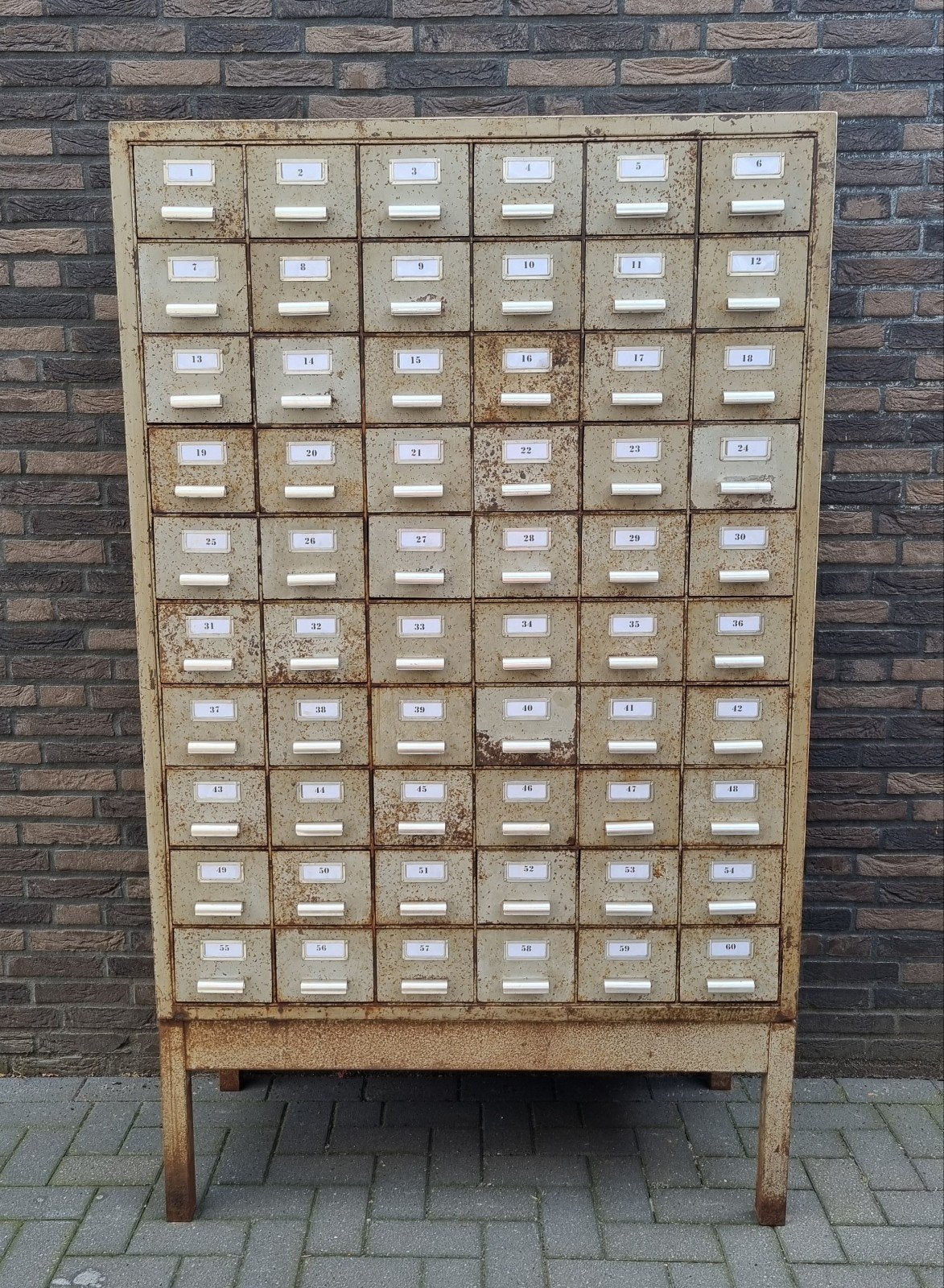 Industriële vintage apothekerskast  / ladekast, Gebruikt, 100 tot 150 cm, 5 laden of meer, Ophalen of Verzenden