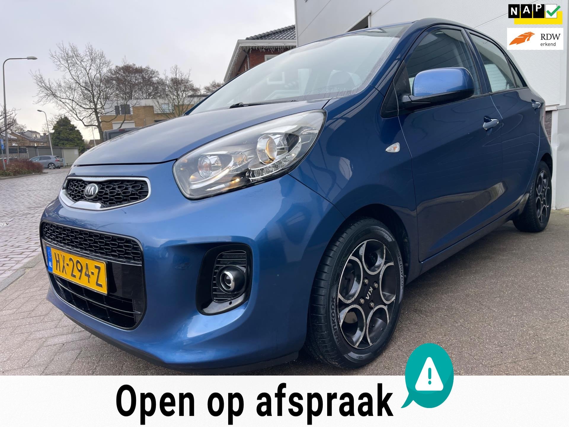 Kia Picanto 1.0 CVVT DynamicLine/Cruise-c/Climate-c/Dealer-o, Voorwielaandrijving, Euro 5, Gebruikt, Blauw