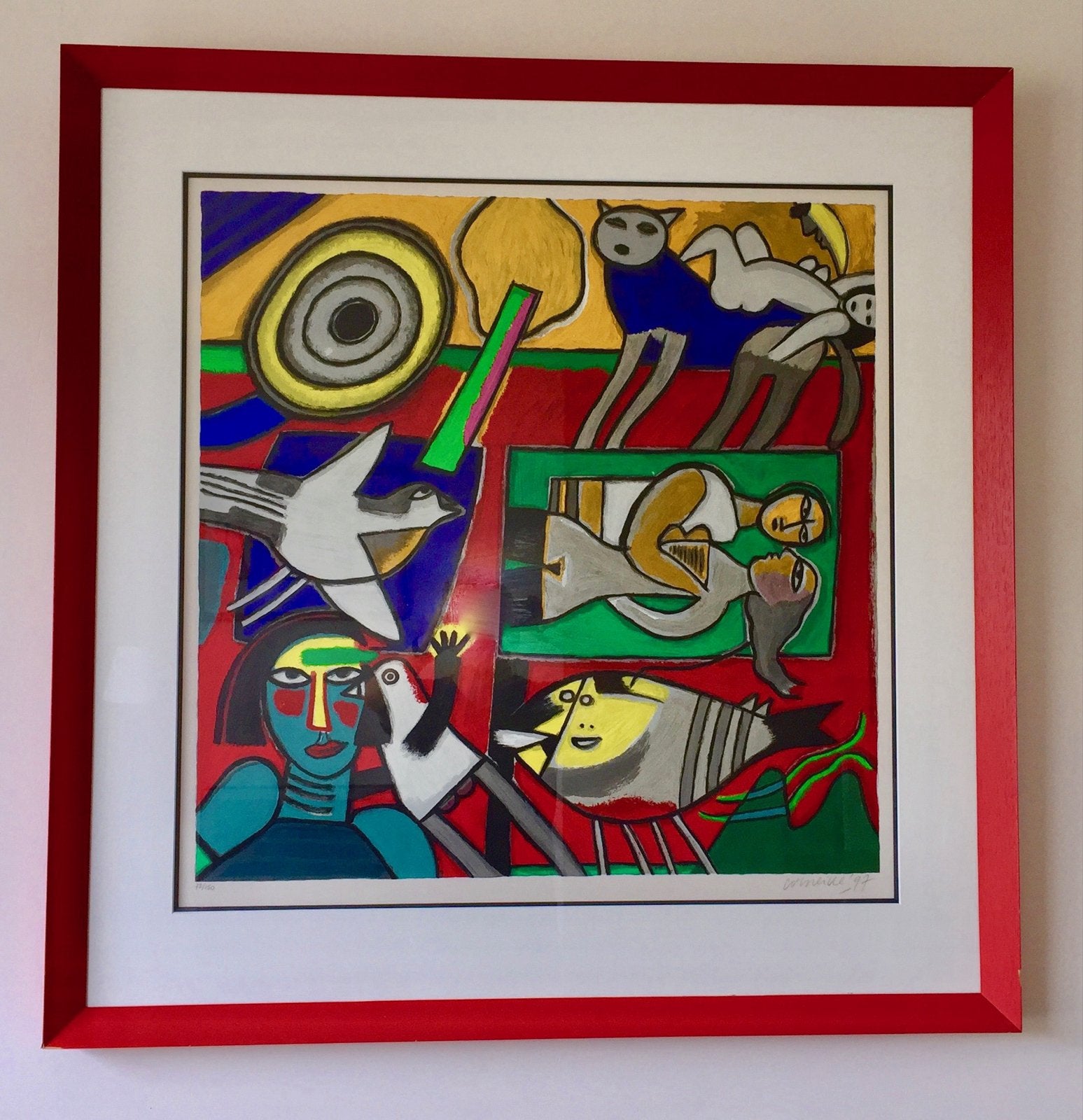Corneille Zeefdruk '97 - Ingelijst, 107x109 cm, Gelimiteerde oplage, Ophalen, Abstract, Zeefdruk