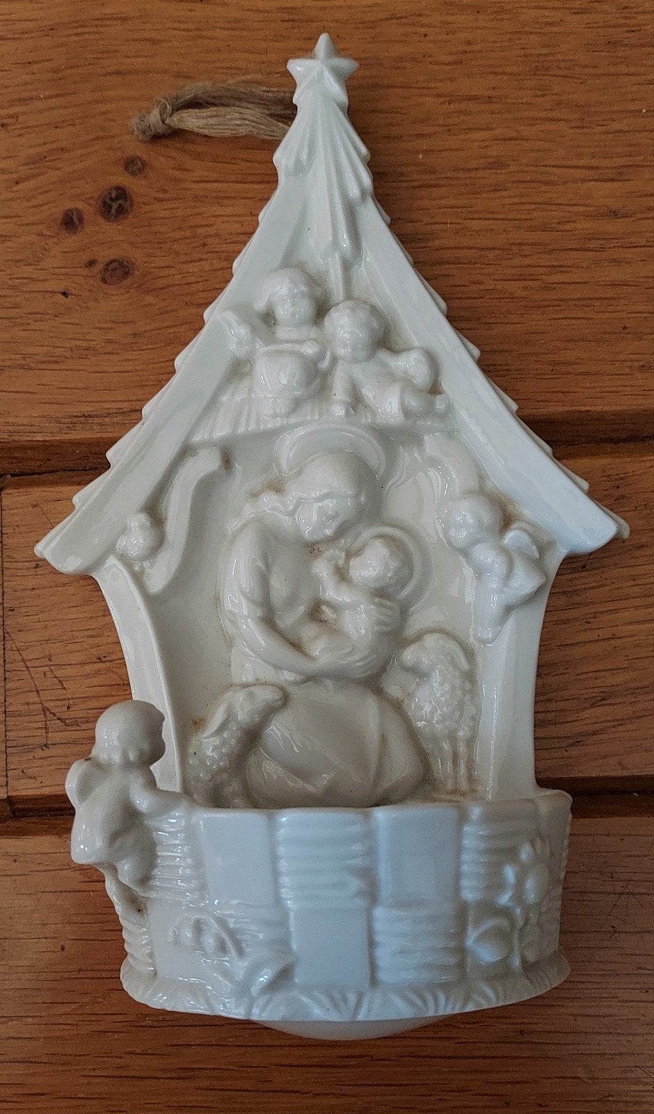 Antiek biscuit porseleinen wijwaterbakje – Goebel / Martinro, Ophalen of Verzenden
