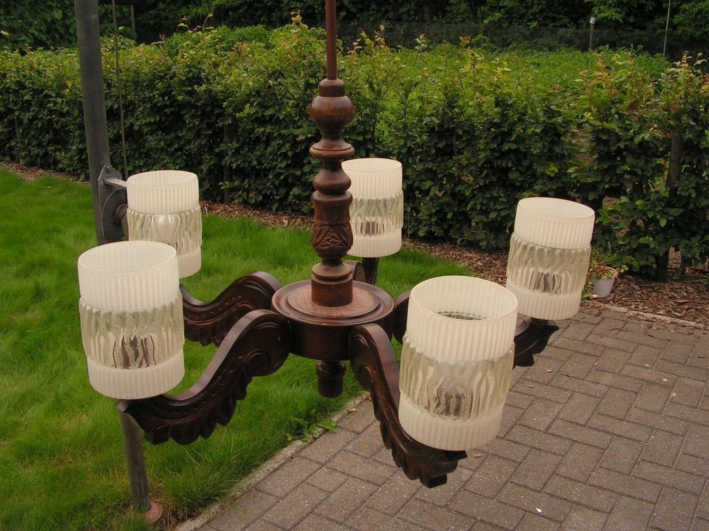 houten vintage antiek hanglamp, Ophalen