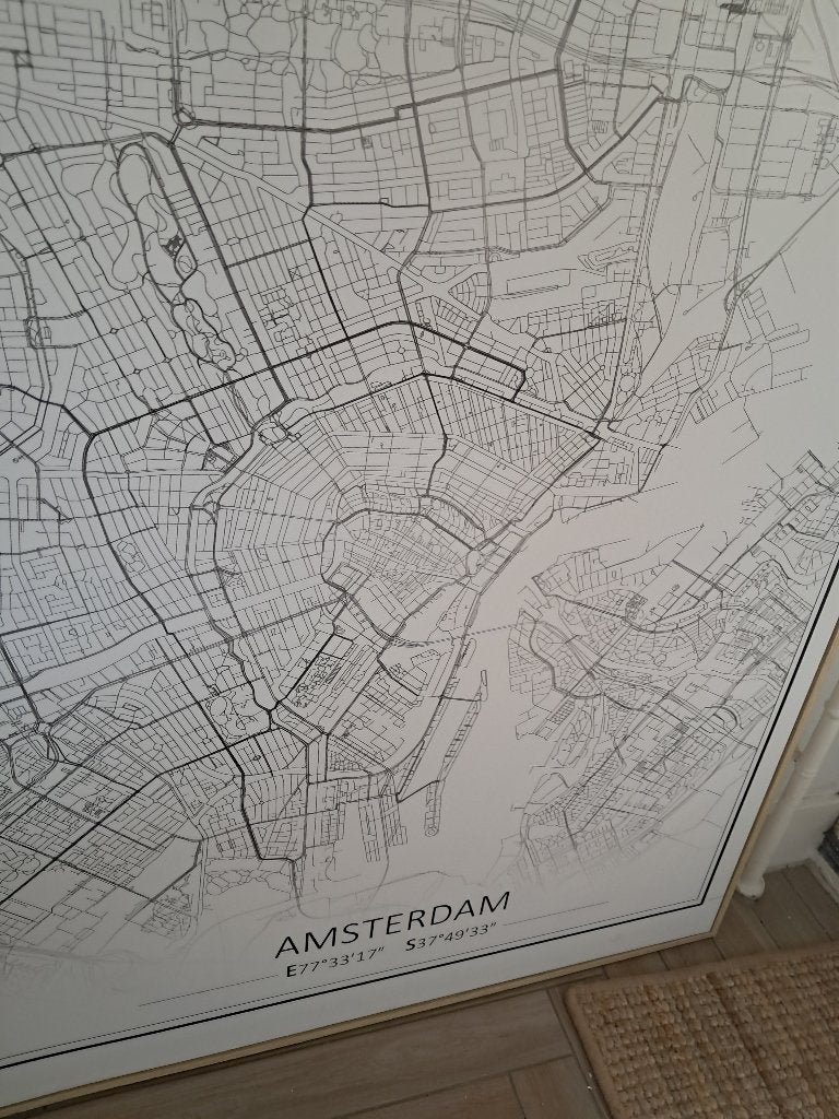 Schilderij kaart Amsterdam op canvas in lijst, Ophalen, Gebruikt, Print, 75 tot 100 cm