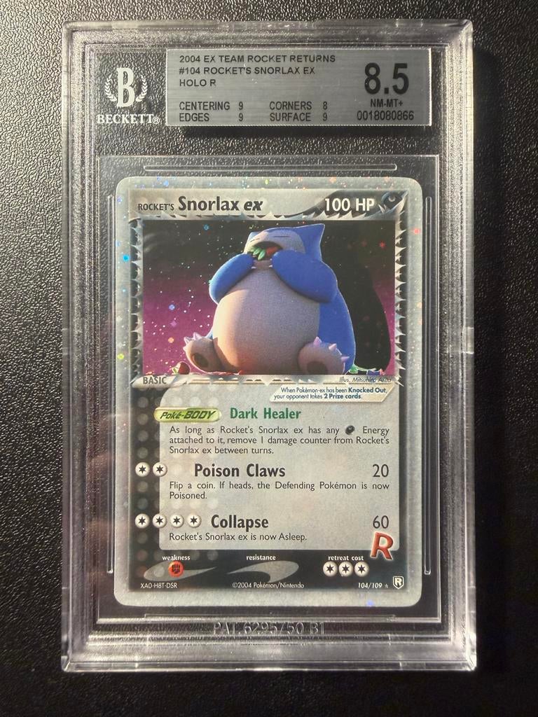 Rocket’s Snorlax ex - EX Rocket Returns BGS 8.5, Ophalen of Verzenden, Zo goed als nieuw, Losse kaart