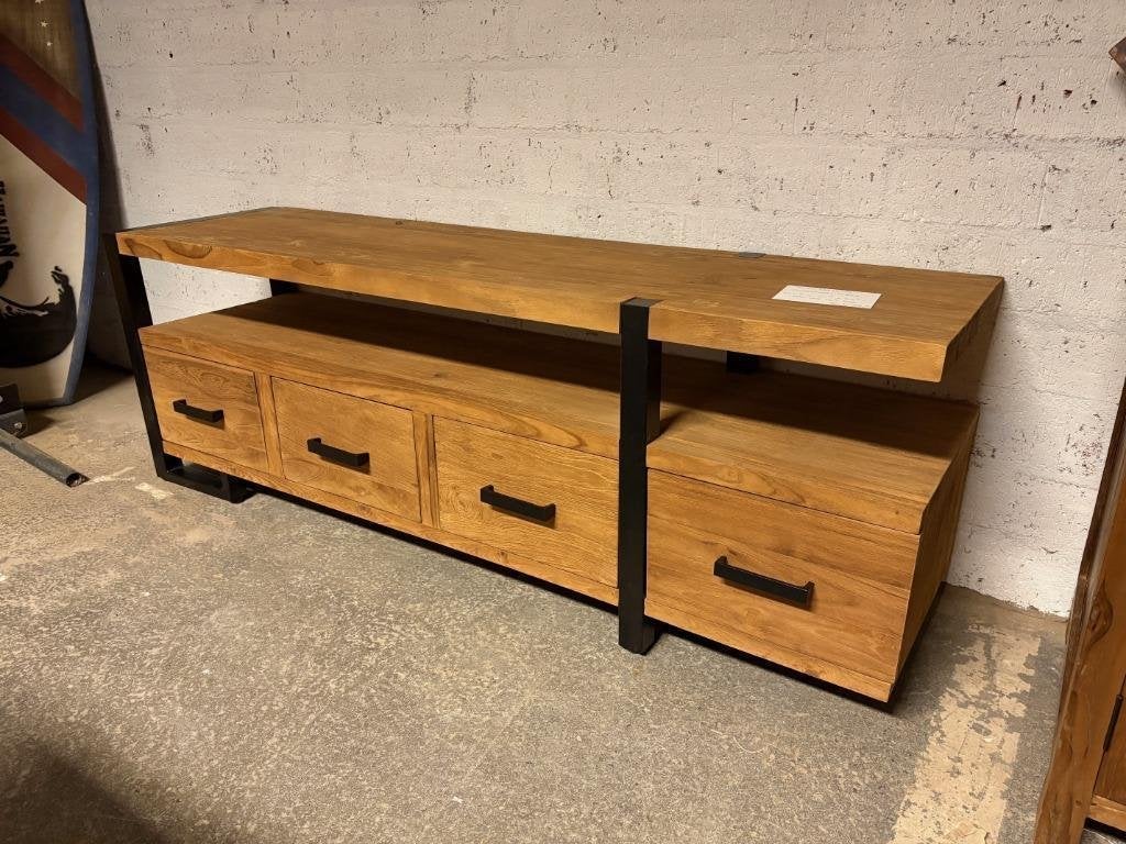 Speelse Kast Teak + Metaal, Laden en open vak 150x40x52h, Ophalen, Nieuw, 3 of 4 laden, Minder dan 100 cm