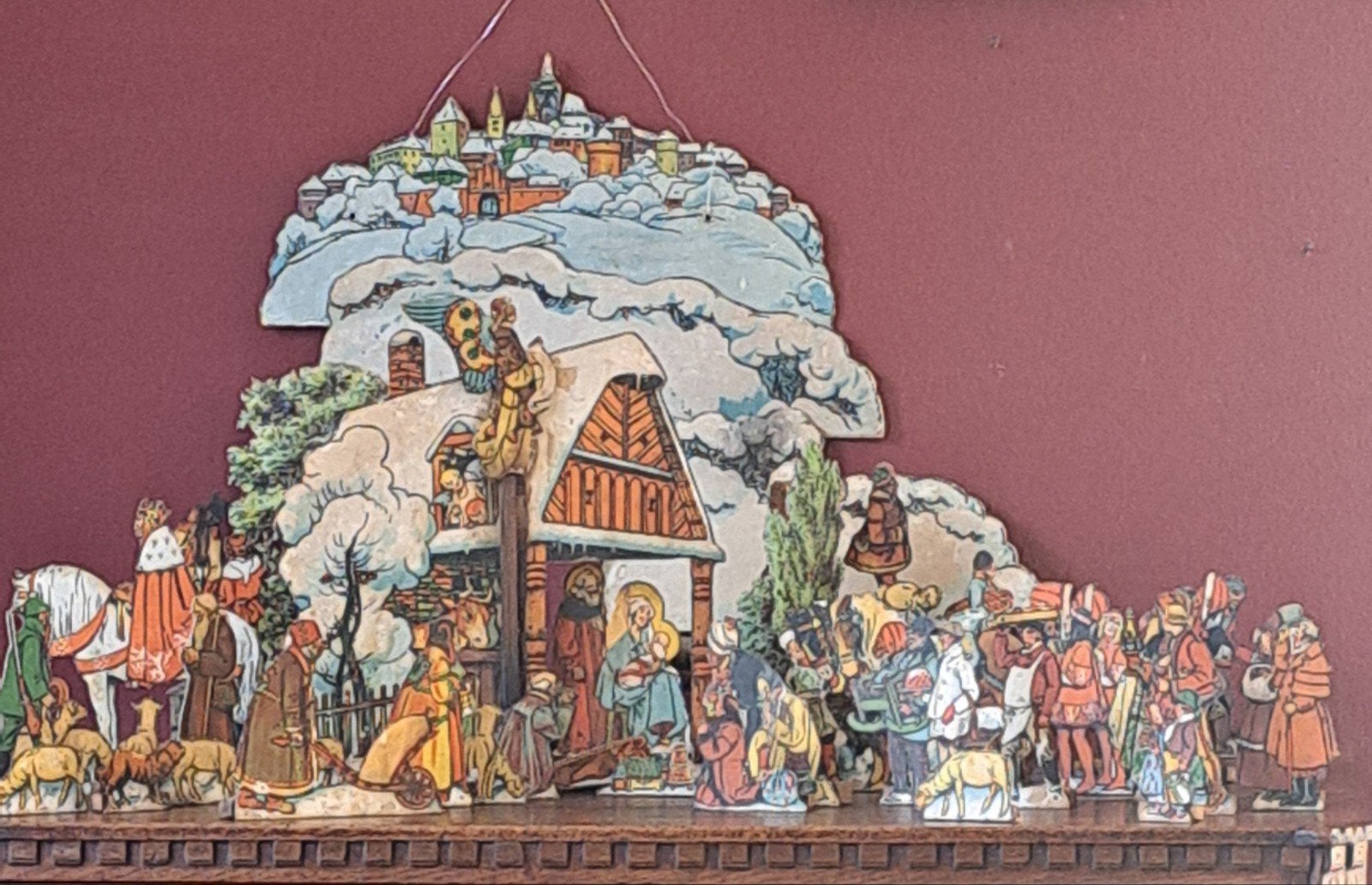 Zeldzame vintage kerststal papier op hout, Diversen, Ophalen of Verzenden