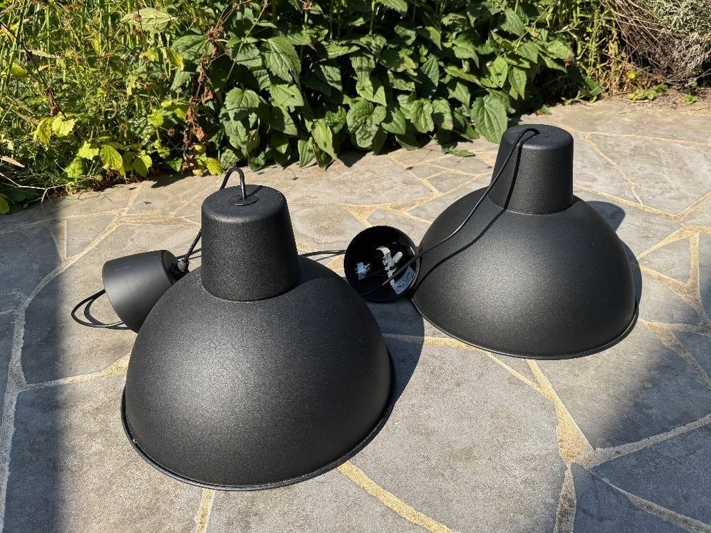 2x IKEA SKURUP hanglamp zwart – 38 cm, Kunststof, Nieuw, Modern, E27 (groot)