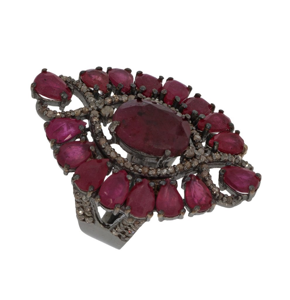 Diamanten robijnen zeldzame antieke ring dames zilver fraai, Sieraden, Tassen en Uiterlijk, Antieke sieraden, Verzenden, Zilver