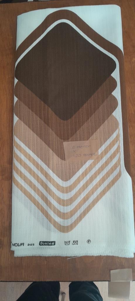Vintage stof 2m x 1.20m, bruin/beige geometrisch patroon, Ophalen of Verzenden