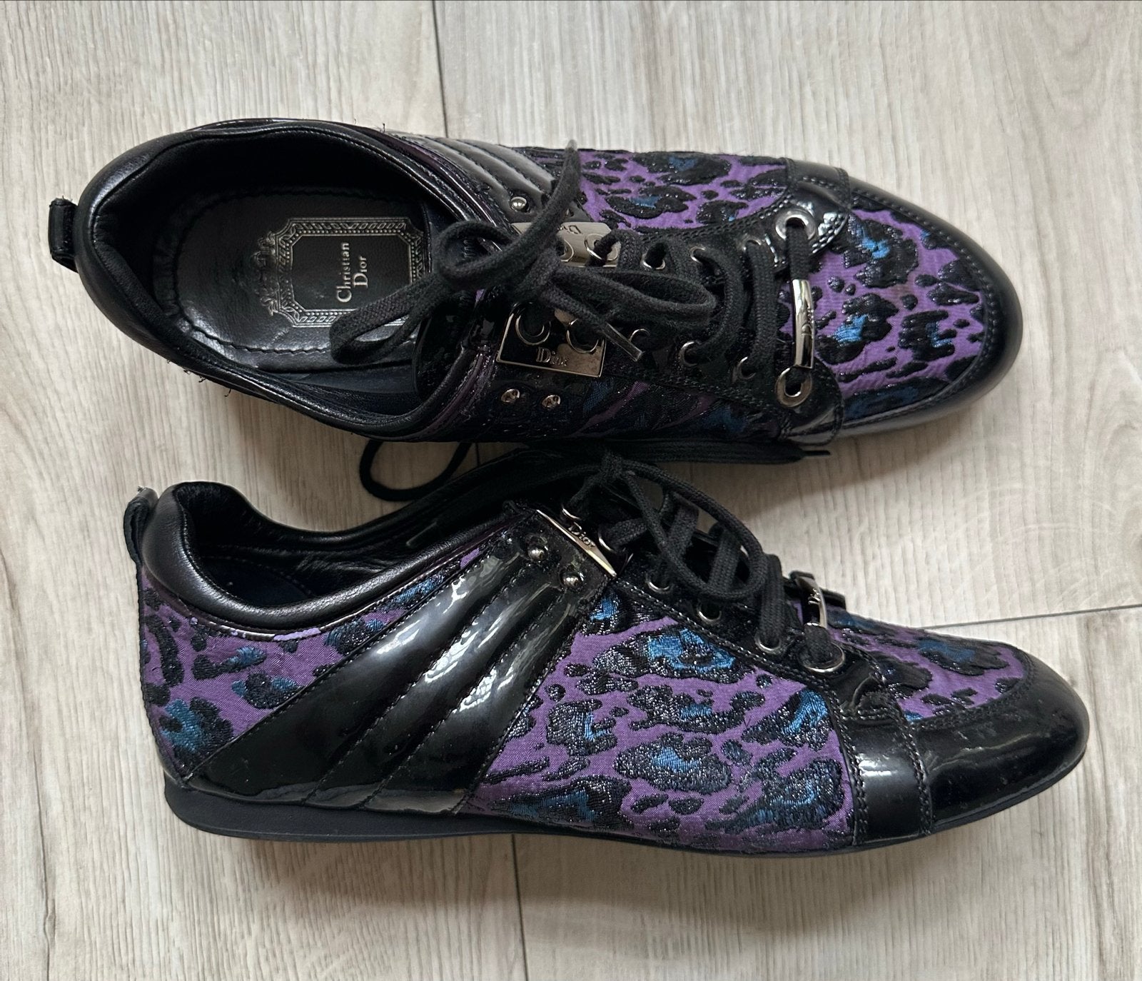 Originele vintage  Dior Sneakers Paars/Zwart Luipaardprin, Zwart, Ophalen of Verzenden, Sneakers of Gympen, Zo goed als nieuw