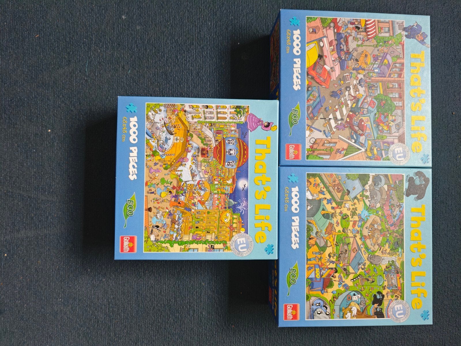 3x Goliath That's Life 1000 stukjes puzzels, Ophalen of Verzenden, 500 t/m 1500 stukjes, Gebruikt, Legpuzzel