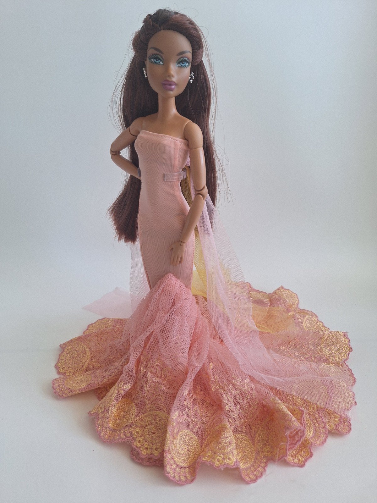 Roze en oranje galajurk voor Barbie, Ophalen of Verzenden, Nieuw, Kleertjes