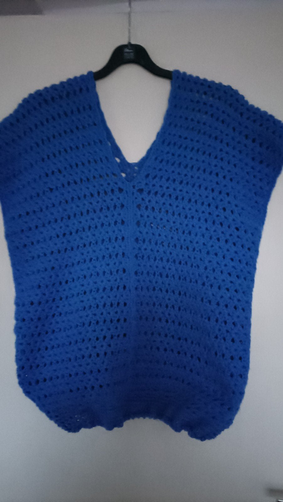 donkerblauw pullover, hesje zelf gehaakt, Ophalen of Verzenden, Zo goed als nieuw, Maat 46/48 (XL) of groter, Blauw