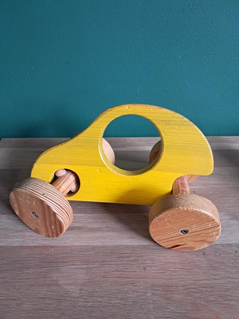 De Groene Merel houten antroposofische auto geel, Ophalen of Verzenden