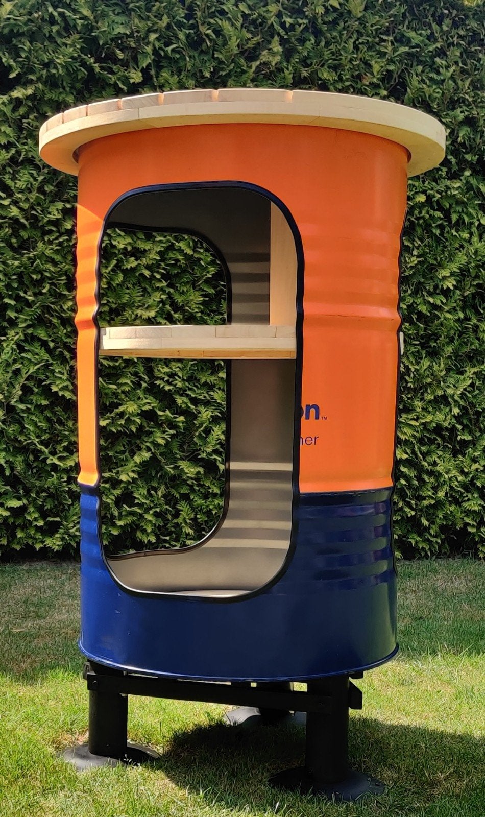 Unieke industriële statafel van 200L olievat, Ophalen