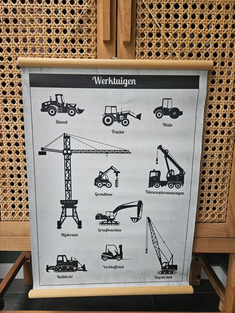 Schoolplaat bouwplaats/werktuigen, Ophalen, Zo goed als nieuw, Wanddecoratie