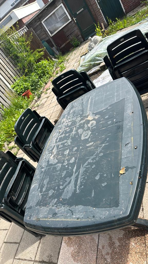 Jardin tafel set met stoelen 4x standen stoel 4x stapelstoel, Ophalen, Zo goed als nieuw, Ovaal, Kunststof