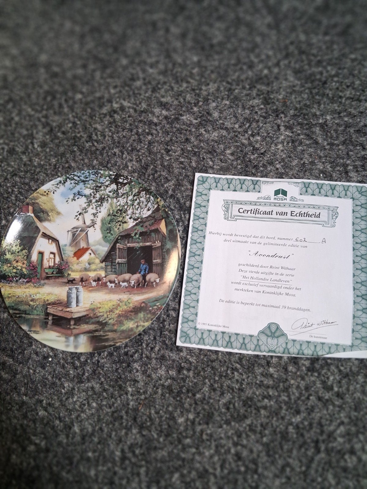 Set van 5 decoratieve borden met certificaten, Antiek en Kunst, Antiek | Wandborden en Tegels, Ophalen