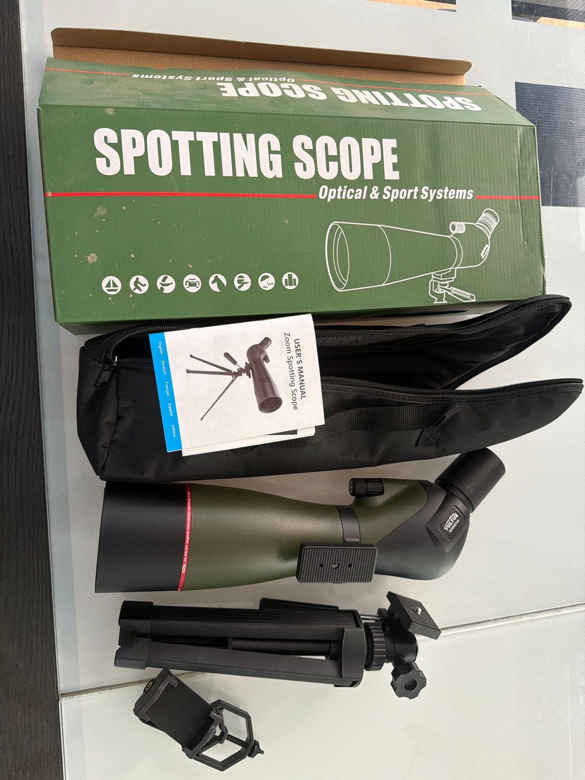 Nieuwe Spottingscoop 20-60x80 met draagtas, statief, telefoo, Overige merken, Overige typen, Verzenden, Nieuw