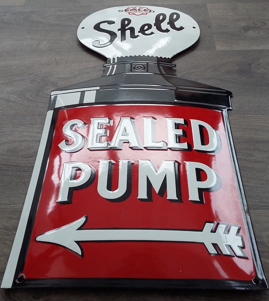 Groot Emaille Bord Schild SHELL Benzinepomp Olie Bedrijf, Ophalen of Verzenden