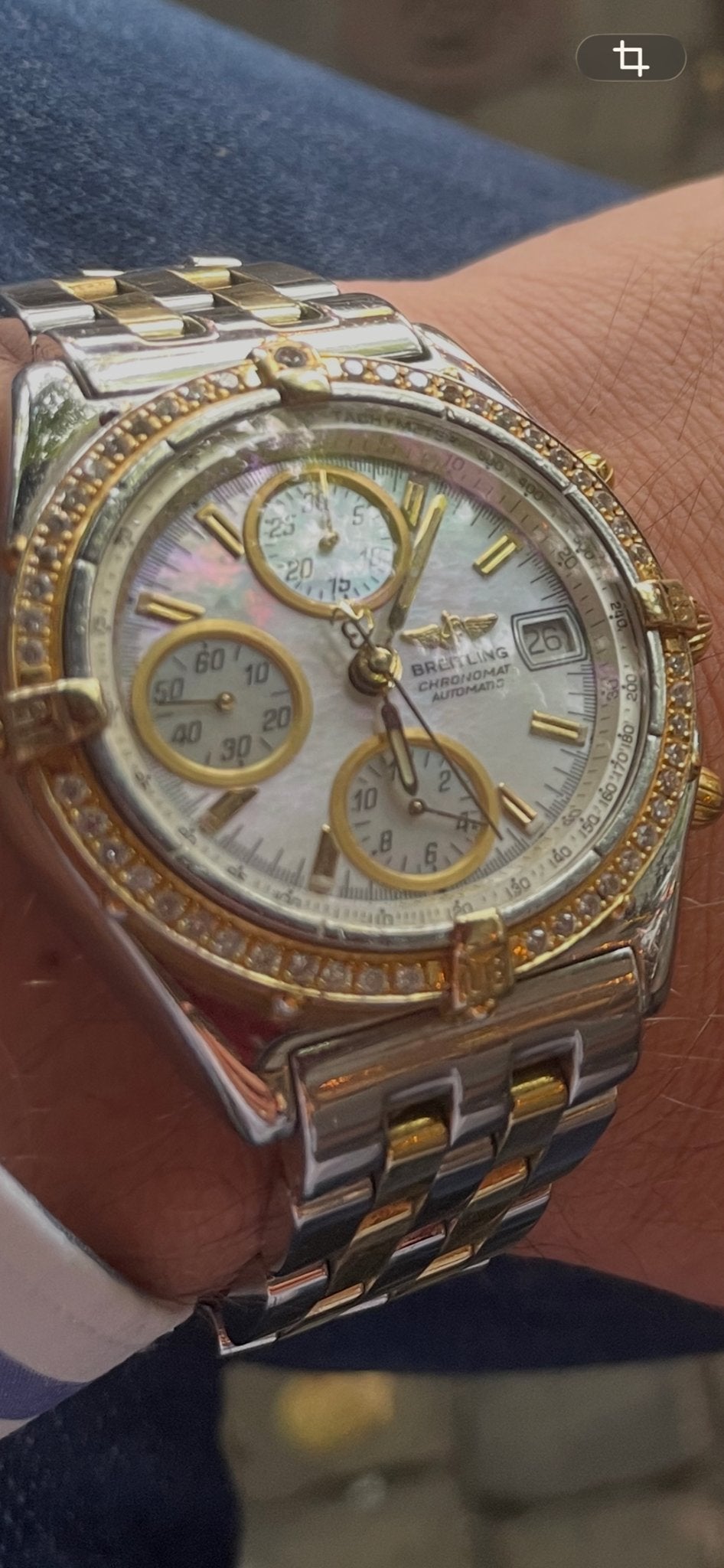 Unieke Breitling Chronomat 18k Goud/Staal Diamanten MOP, Ophalen of Verzenden