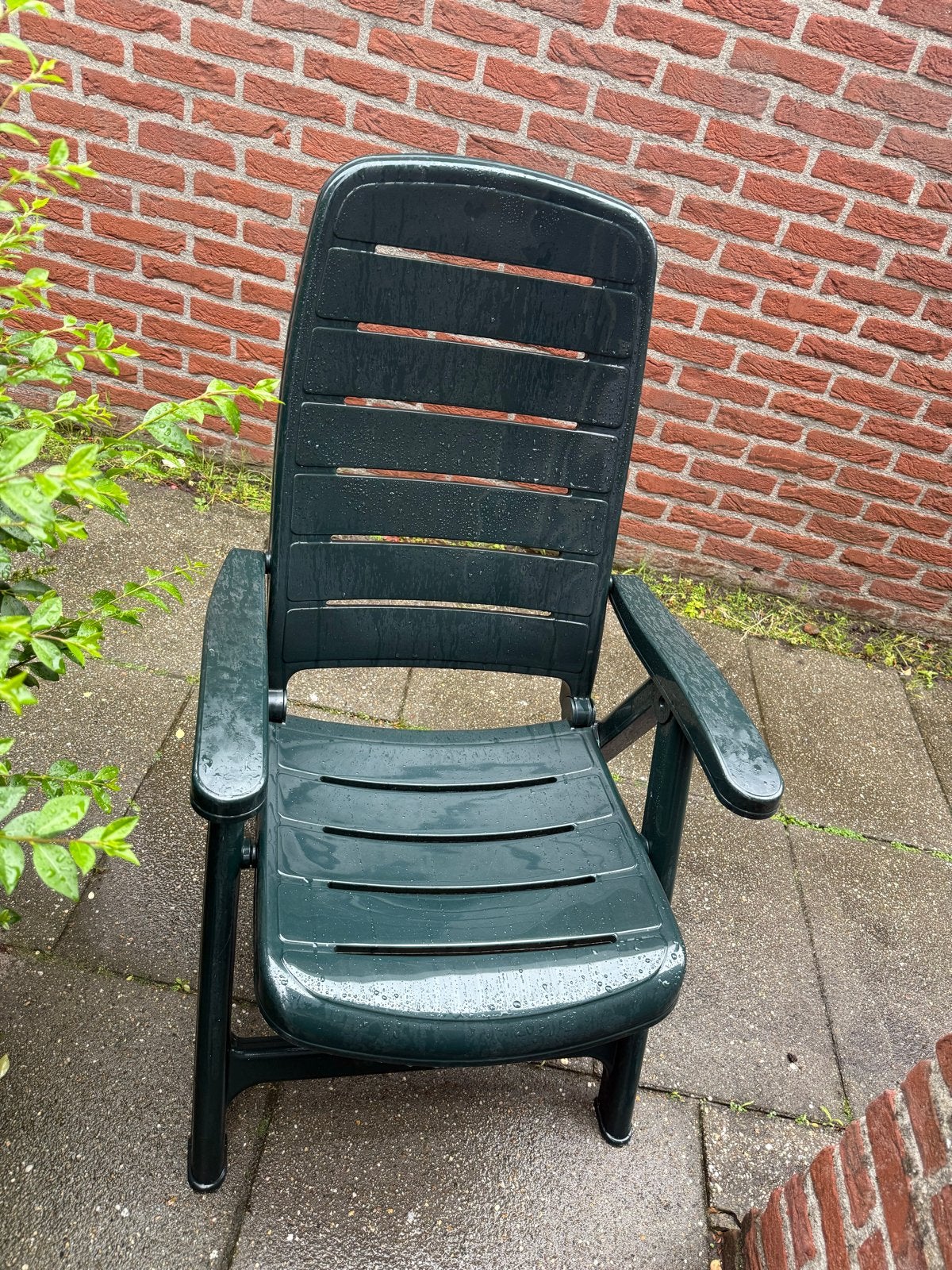 Verstelbare kunststof tuinstoel - Donkergroen, Ophalen of Verzenden, Gebruikt, Kunststof, Inklapbaar