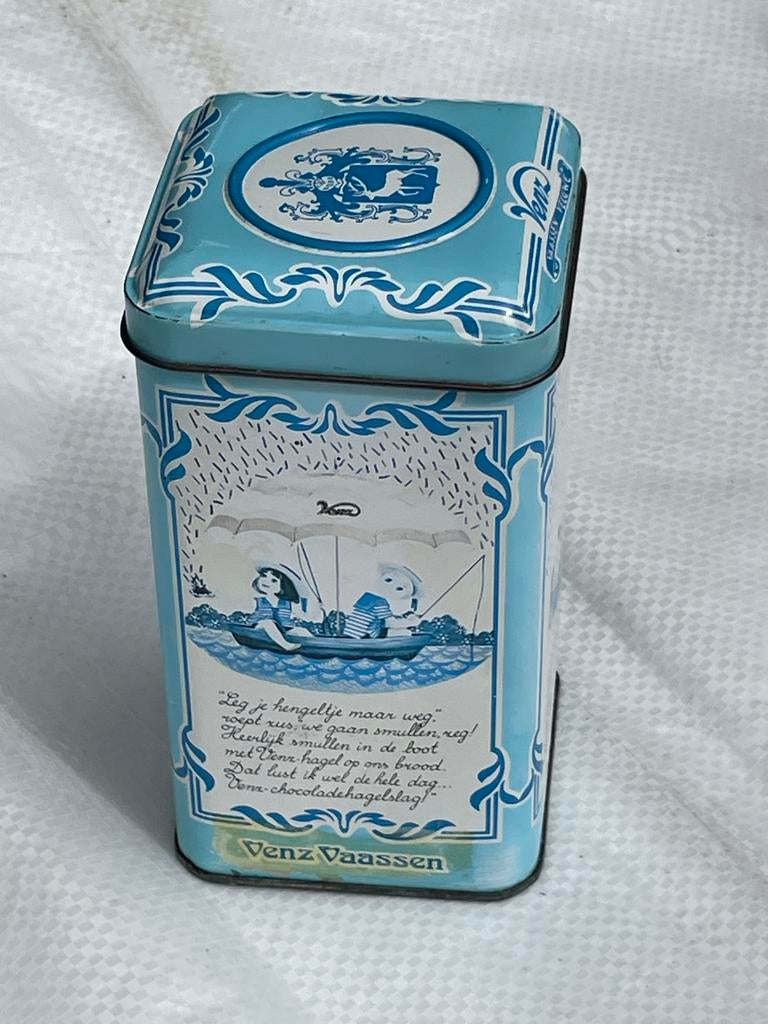 Vintage Venz Vaassen Hagelslag Blik - Blauw Retro Design, Ophalen of Verzenden