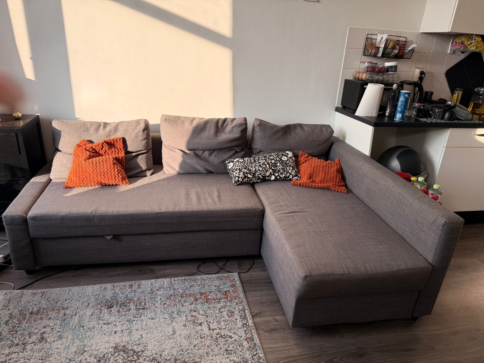 IKEA Friheten hoekslaapbank (Skiftebo donkergrijs), Ophalen