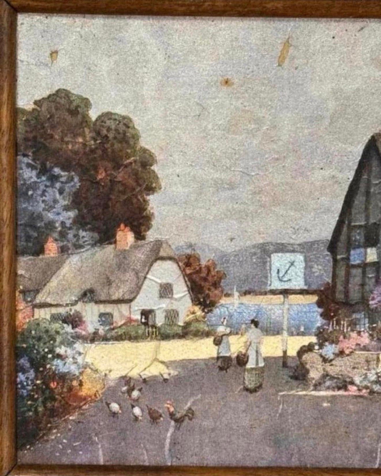 Ernest Uden 1940 ingelijst schilderij Engeland Cottage dorp, Ophalen of Verzenden