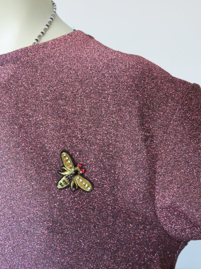 H&M Glinsterend Bordeuaxrood/Aubergine Truitje met Bij  S, H&M, Paars, Ophalen of Verzenden, Zo goed als nieuw