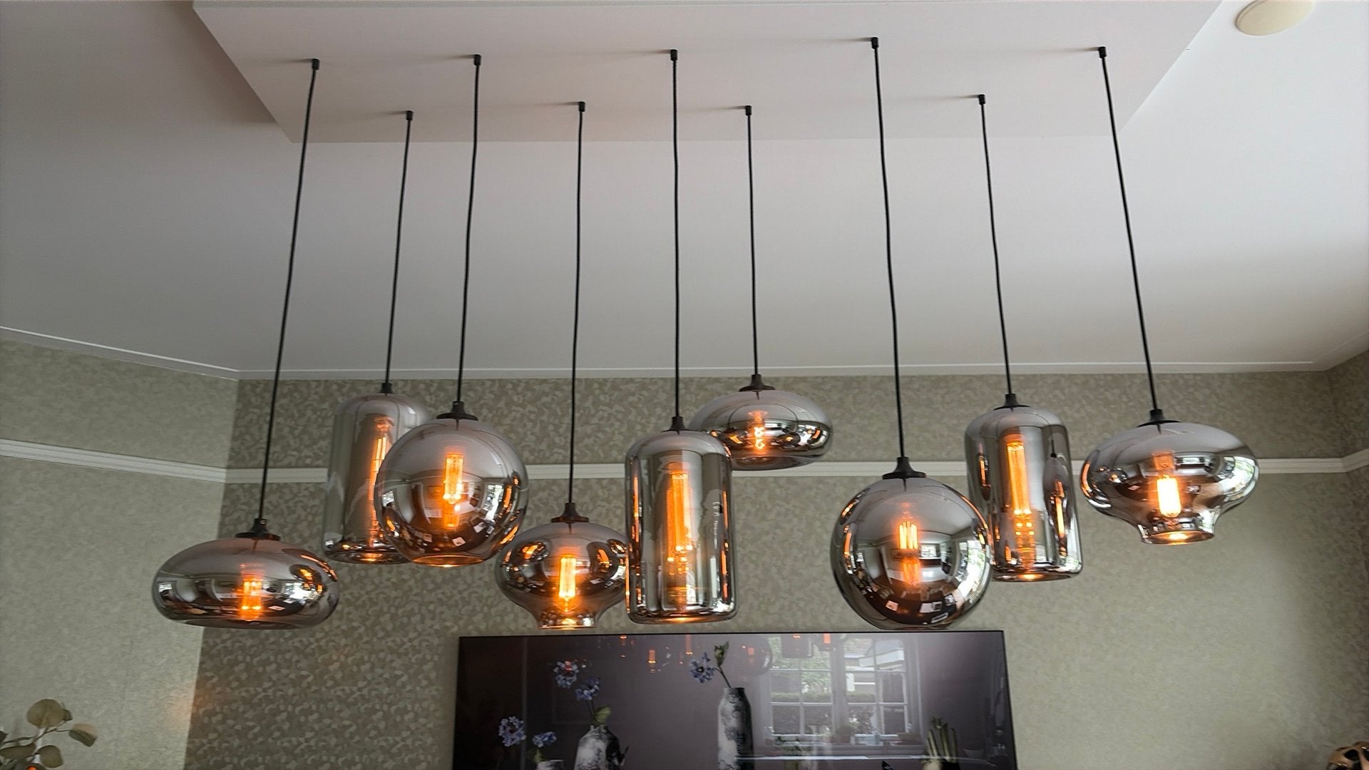 By Eve Smoke Grey 9-lamps LED hanglamp, dimbaar, Ophalen, Zo goed als nieuw, Glas, 75 cm of meer