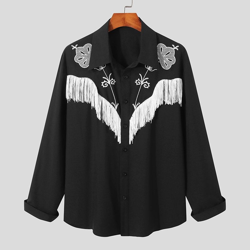 Cowboy overhemd 6 zwart wit western heren franjes linedance, Verzenden, Nieuw, Meerkleurig, Overige halswijdtes