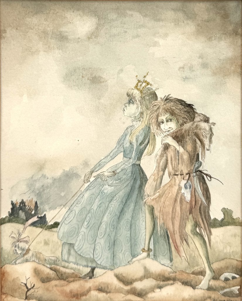 637. Aquarel, Marianne van Voorn – prinses en jongen, 1989, Antiek en Kunst, Ophalen