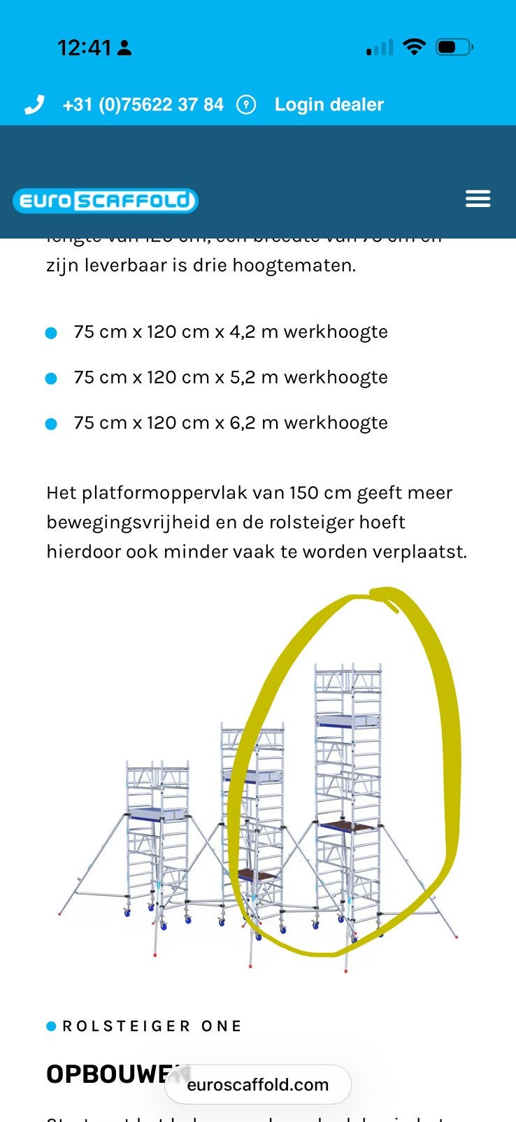 Rolsteiger Euroscaffold One, 6,2m handige eenmans steiger, Ophalen, Gebruikt, Rolsteiger of Kamersteiger, 5 meter of hoger